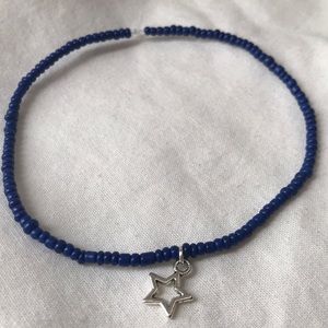 Navy star charm seed bead anklet